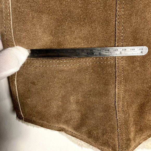 Mens Vintage STEER BRAND Suede Leather Sherpa Vest - Brown Size L Made in USA - Picture 14 of 16